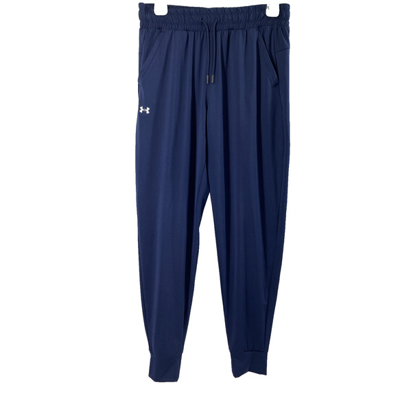 Under Armour Athletic Pants Womens Small Navy Blue Cuffed Pockets Lightweight - Picture 1 of 11